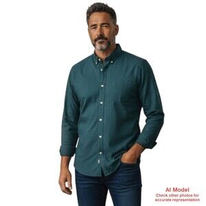 Simons Le31 Mens XL L/S Shirt Teal Button Down Organic Cotton Button Collar NWT